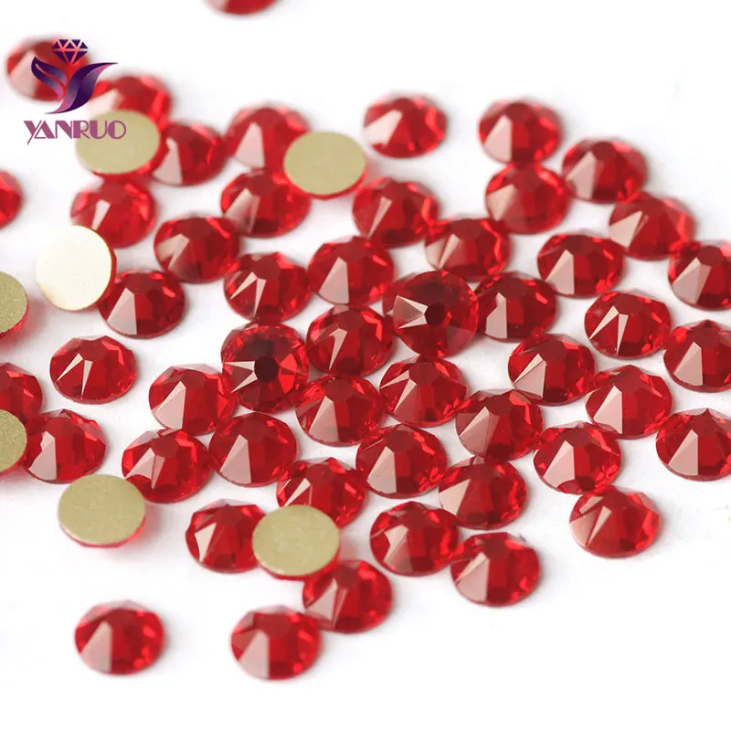 YANRUO 2088NOHF Light Siam All Size Bling Red Crystal Glass Decorative Sewing Cold Fixation Rhinestones for Clothing