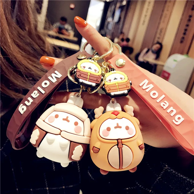 Korean Cartoon Rabbit Doll Keychain Brown Blue Pink Jacket Pendant Ornament Bag Car Keyring Lanyard Men Women Couple Cute Gift