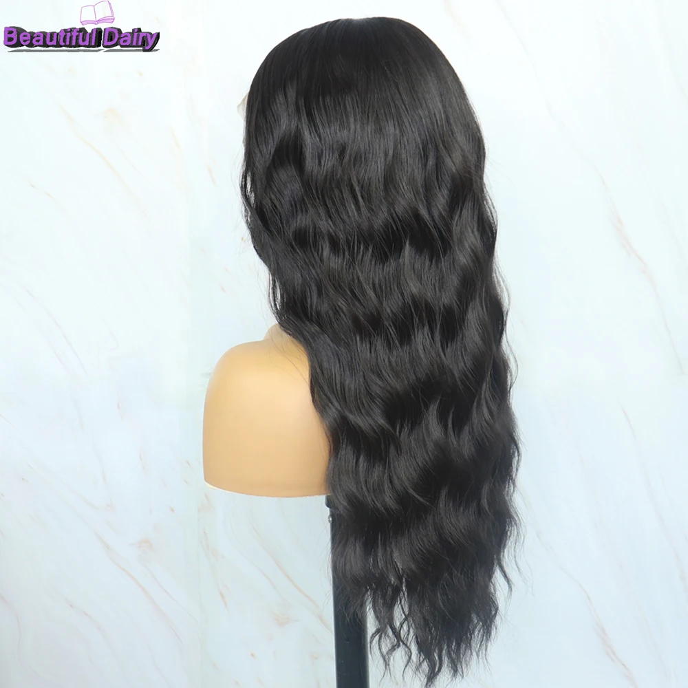 Lange Lockige Schwarze Synthetische Spitze Front Perücken Für Frauen Wasser Welle Futura Haar 13X4 Wärme Beständig Glueless Spitze Front Perücken