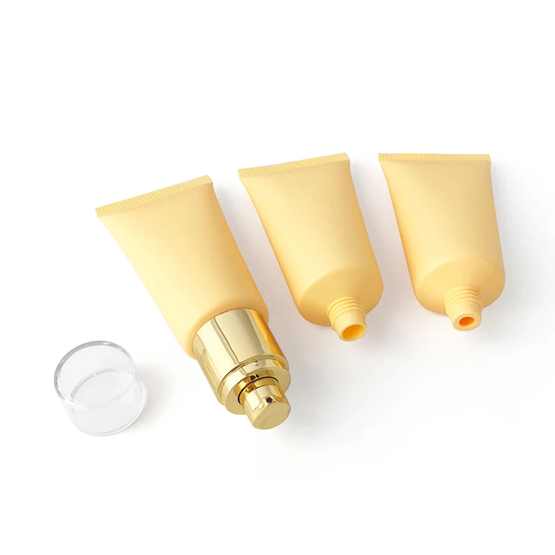 50ML X 50 Matte Yellow Airless Pump Bottle Empty Cosmetic Cream Container Foundation Concealer Squeeze Packaging Soft Tubes