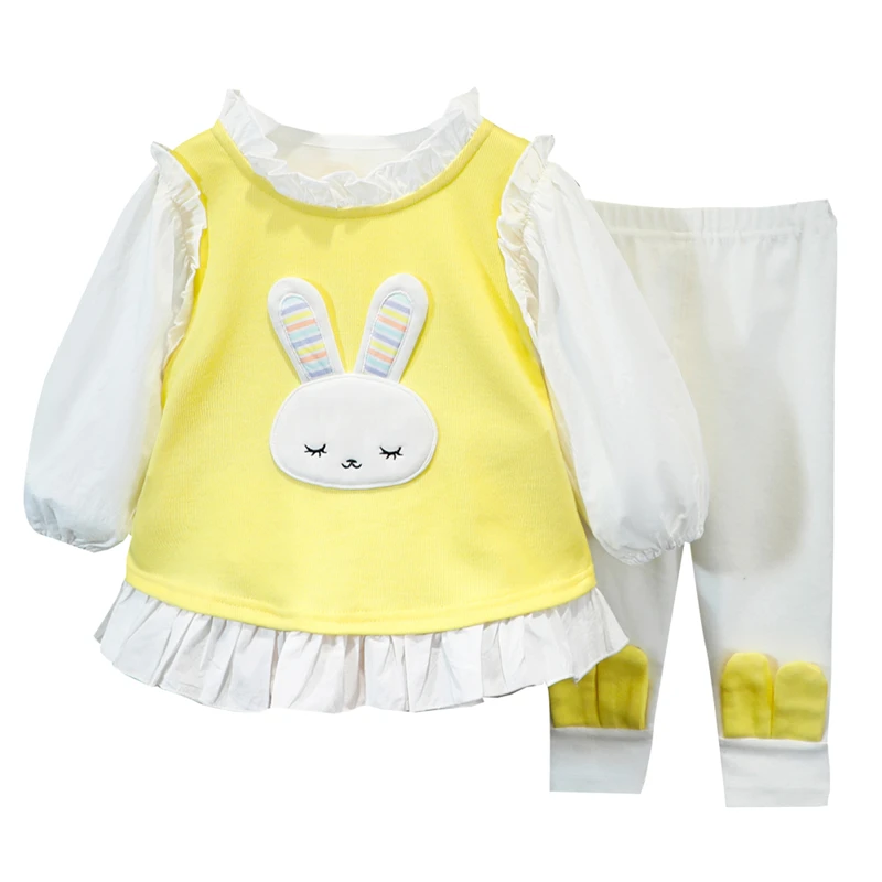 Girls Clothing Sets Spring Autumn Baby Rabbit Lace T Shirt Pants Children Kids Clothes Cartoon Toddler Infant Casual Outfit