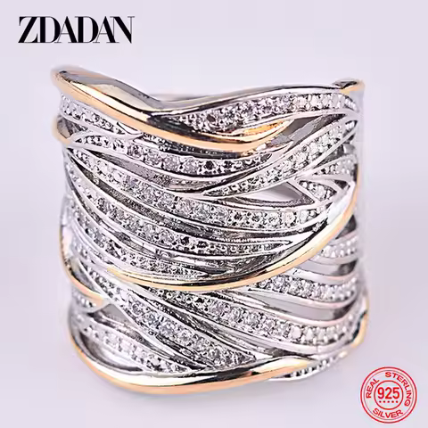 ZDADAN 925 Sterling Silver Braided Finger Ring For Women Jewelry Party Gift