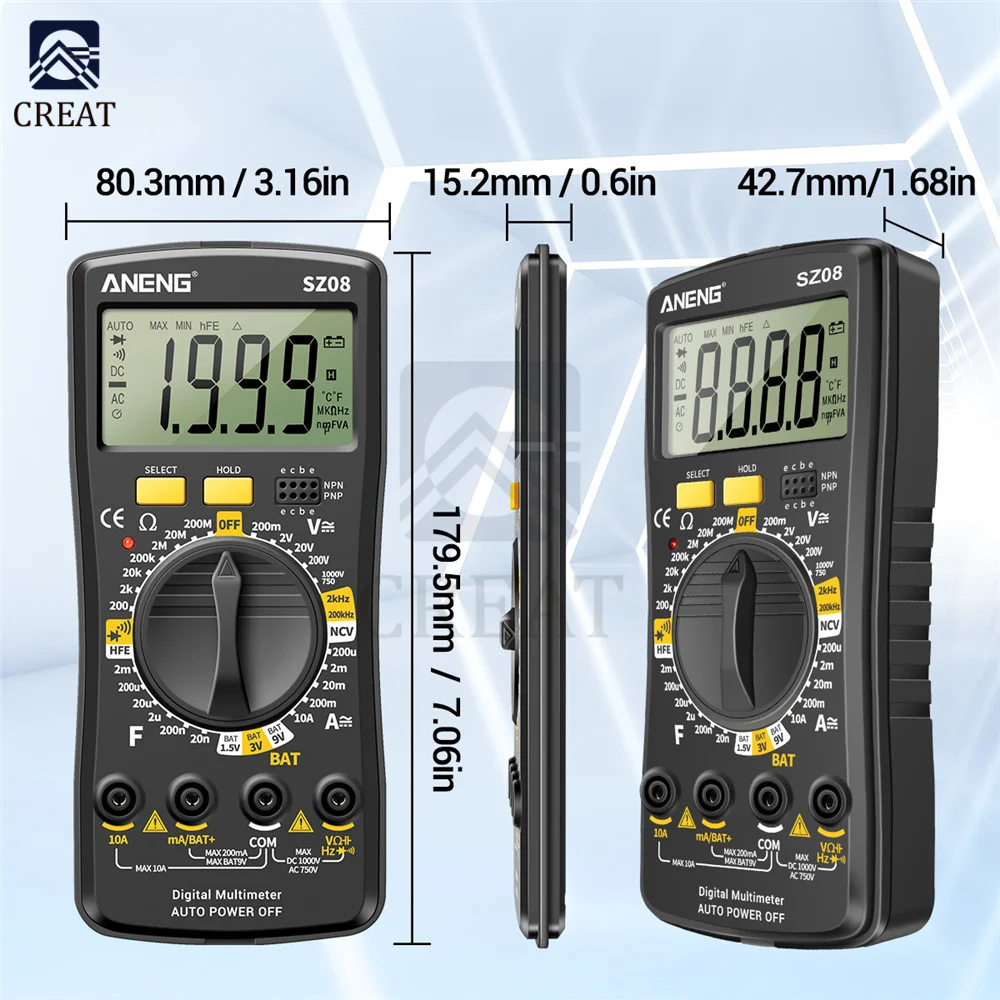 ANENG SZ08 Digital Multimeter High-precision Multi-function Fully Automatic Portable Digital Display Universal Meter Ultra-thin