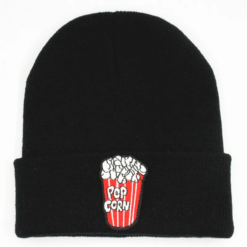 Letter Popcorn Embroidery Cotton Thicken Knitted Hat Winter Warm Hat Skullies Cap Beanie Hat for Men and Women 108