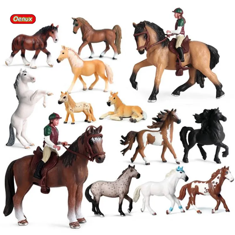 Oenux – Figurines d'animaux en PVC pour enfants, modèle de ferme Stable, cavalier cavalier cavalier, jouet