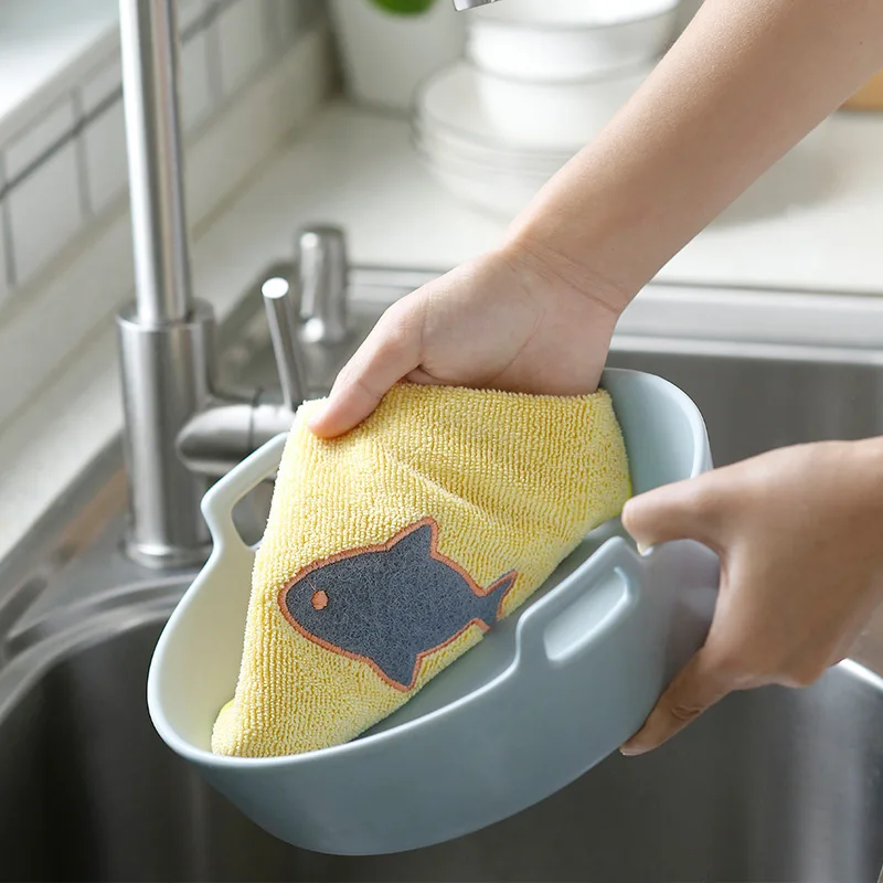 Kitchen Hanging Washing Dish Cloth Microfiber Absorbent Scouring Pad Anti-Grease Rag Wiping Hand Towel Home Cleaning Utensils