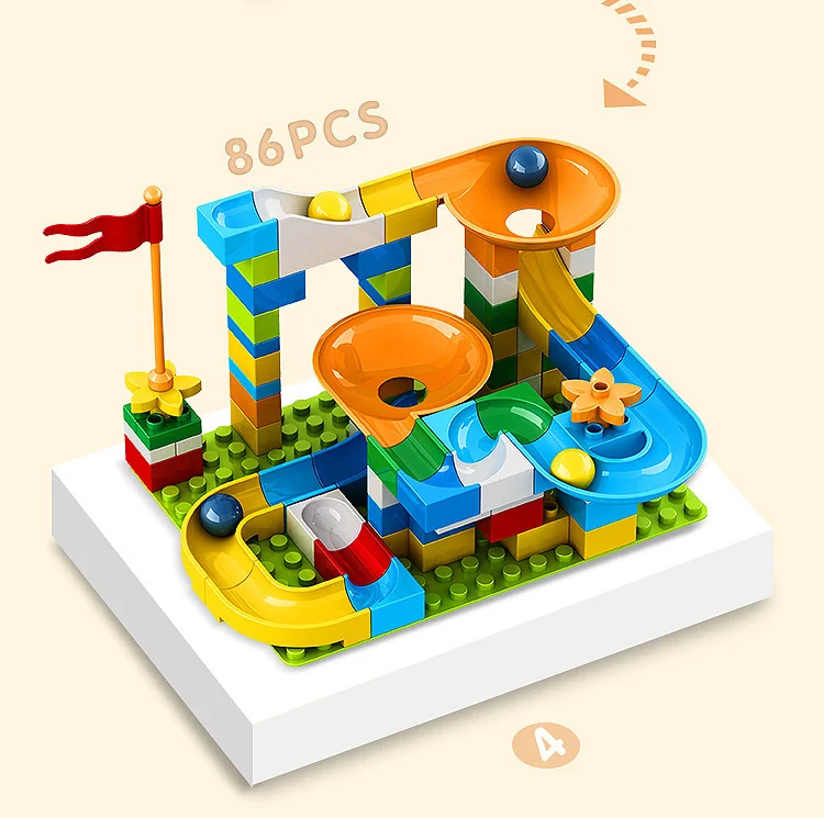 Marmor-Rennbahn mit großen Bausteinen, Kugelbahn, Trichterrutsche, DIY-Bausteine, Spielzeug für Kinder, Geschenke – Detail 11