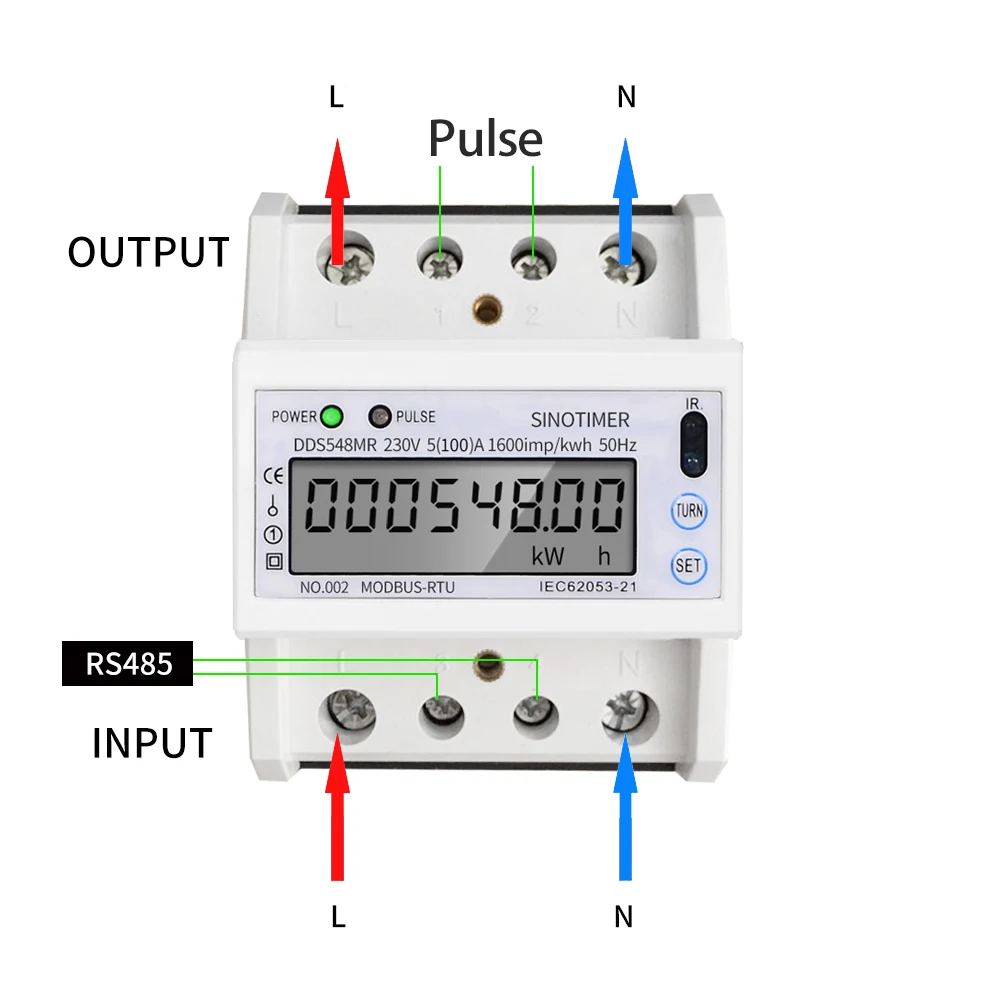 Upgraded Multi function Single Phase 5-100A 230V AC Energy Meter Electric Consumption Meter Monitor DIN Rail with RS485 Modbus