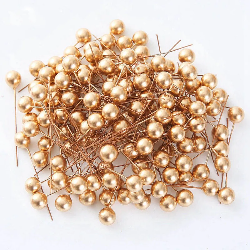 50pcs 12mm Mini Artificial Flower Gold Fruit Stamens Cherry Christmas Pearl Berry for Wedding DIY Gift Box Decorated Wreath