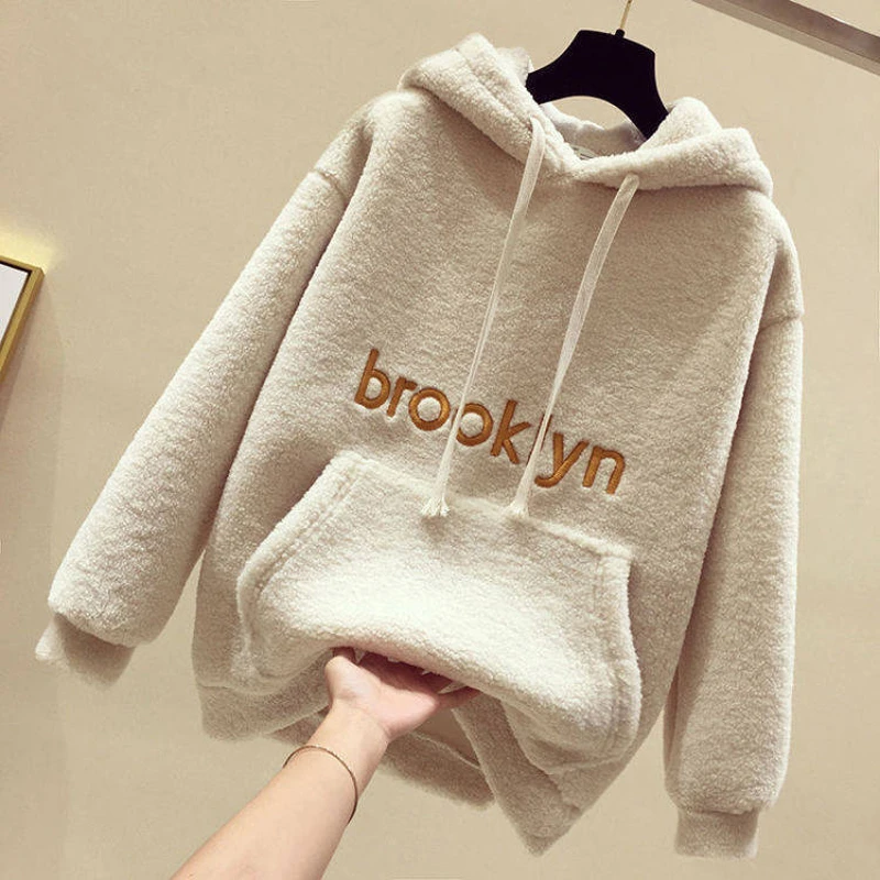 Warm Womens Tracksuits Hooded Sweatshirts 2023 Autumn Winter Fleece Hoodie Tops and Pants Letter Print Jackets