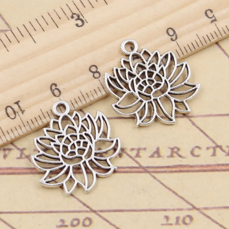 20pcs Charms Yoga Lotus Flower 22x20mm Tibetan Silver Color Pendants Antique Jewelry Making DIY Handmade Craft