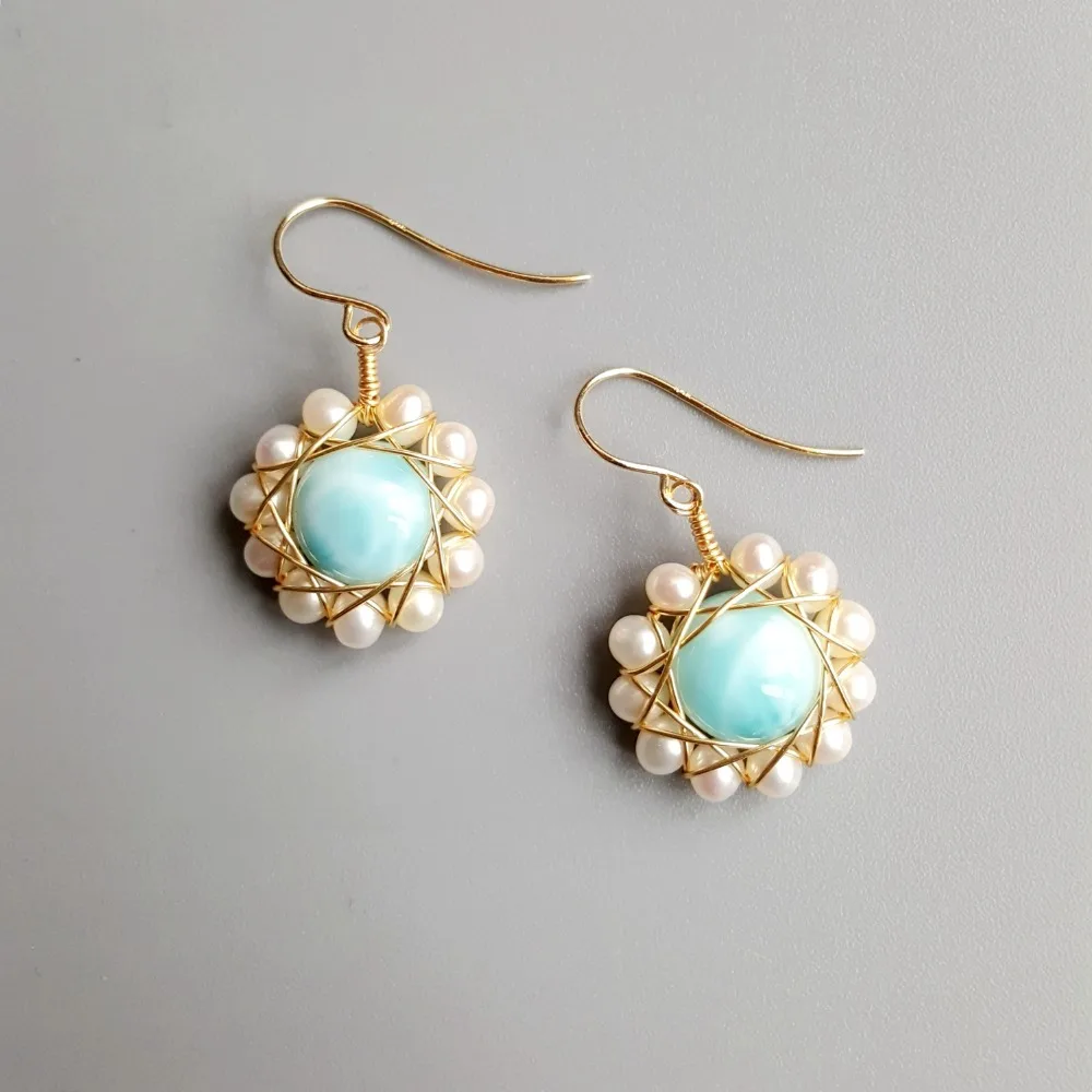 

LiiJi серьги с настоящим пресноводным жемчугом и ларимаром, серьги из стерлингового серебра 925 пробы, серьги-капли ручной работы, нежные украшения для женщин, подарок