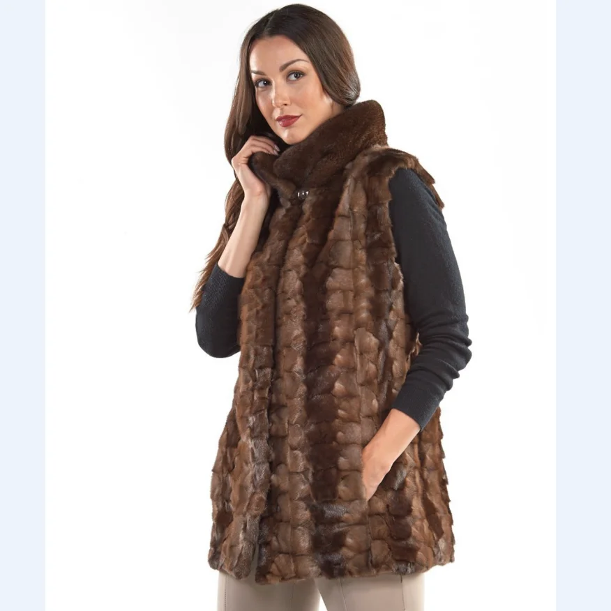 Echt nertsbont vest voor dames, warm vest, Europese straatstijl, hoge kwaliteit, 100% nerts, wintermode