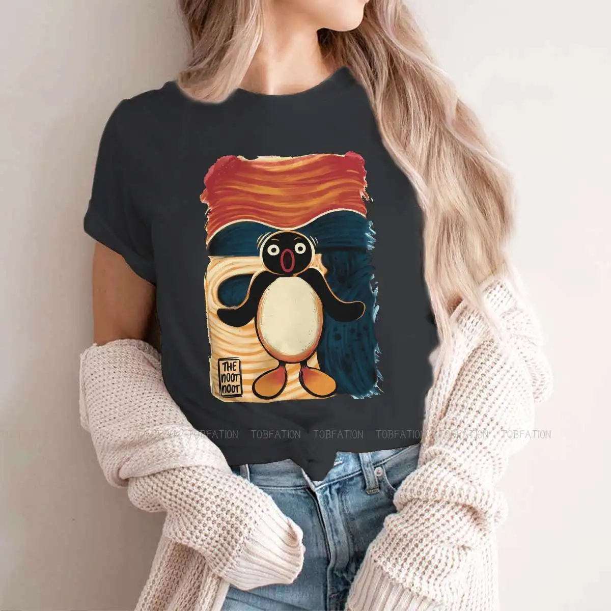 Noot Scream Nữ Áo Thun Nữ Pingu Noot Pinga Chim Cánh Cụt Truyền Hình Cổ Tròn Bé Gái Tay Ngắn 5XL Nữ Áo Ngộ Nghĩnh món Quà Thời Trang