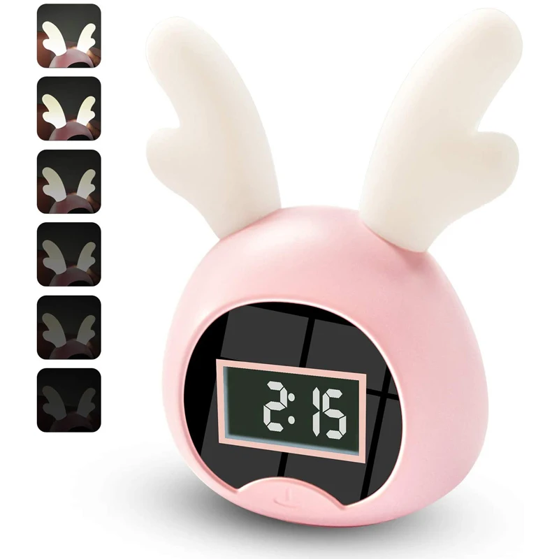 New Cute Rabbit Alarm Clock Led Digital Night Light Clock Snooze Cartoon Table Touch Control USB Cable Wake Up Digital Clock