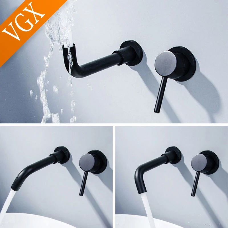 VGX Bathroom Basin Faucets Sink Faucet Gourmet Hot Cold Tap Washbasin Taps Water Mixer Wall Mounted Tapware Brass Chrome Black