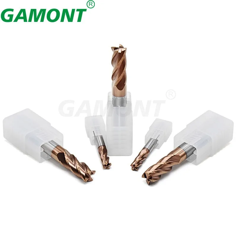 GAMONT HRC65 4-Flute CNC Machinery Maching Special Endmill Tungsten Steel Carbide Nano Coating Flat Milling Cutter Tool