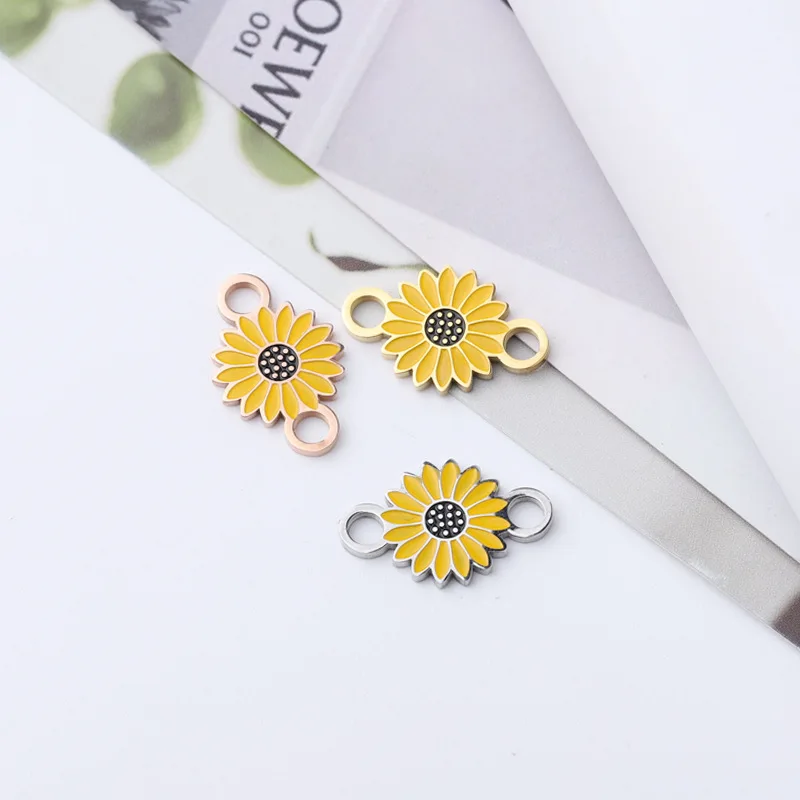 12x19mm Stainless Steel Daisy Charms Sun Flower Connector Double Hole for Bracelet Making DIY Fashion Jewelry Accessories