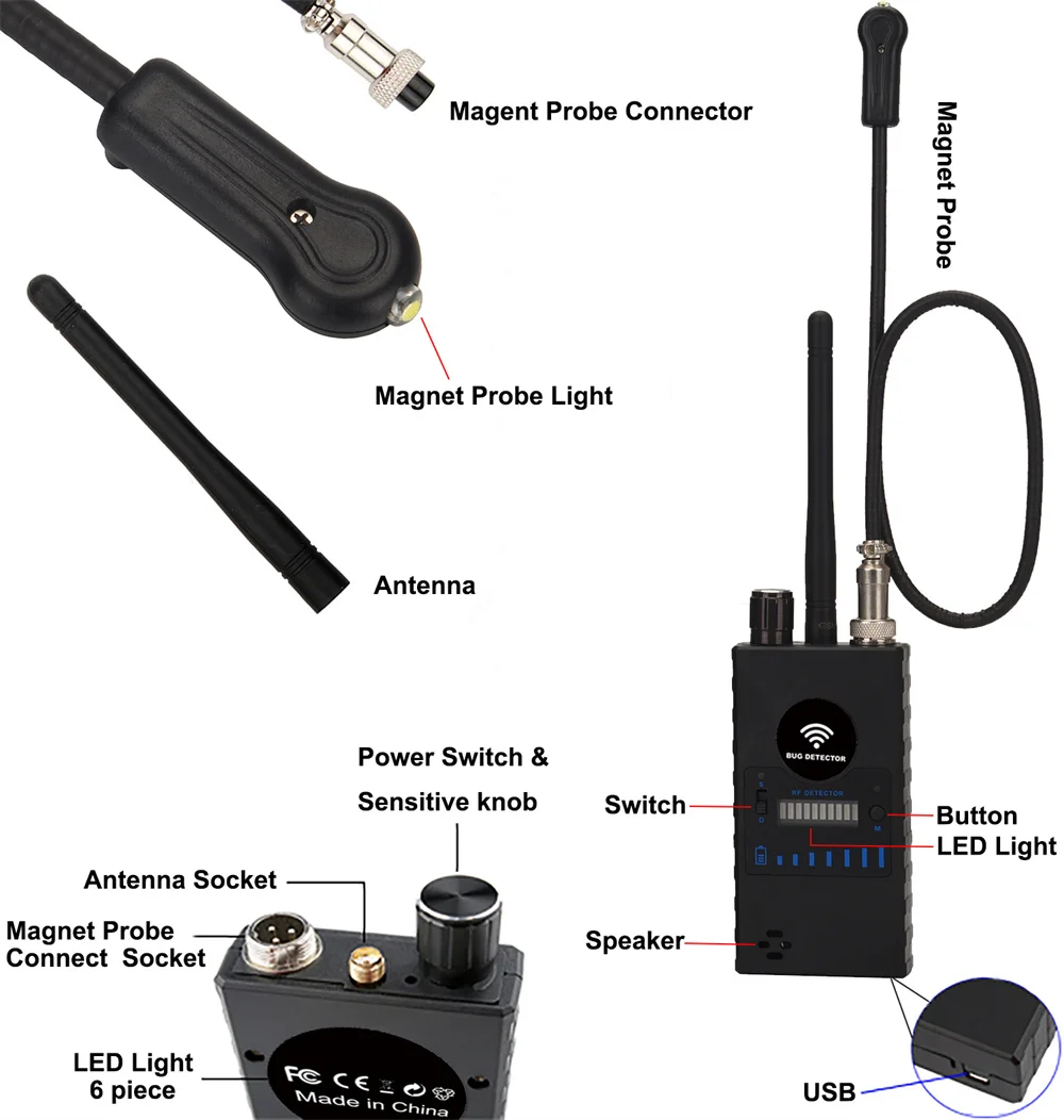 G328B مكافحة صريحة اللاسلكية RF كاشف إشارة GSM الصوت علة مكتشف كشف واي فاي لتحديد المواقع المقتفي كاميرا تجسس عدسة الماسح الضوئي الأمن