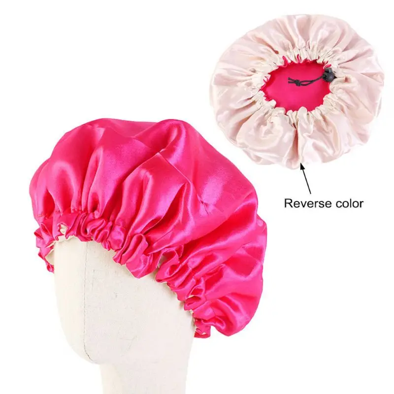 KLV Kids Soft Reversible Satin Bonnet Double Layer Adjustable Size Sleep Night Cap Bonnet Baby Hat For 2-7 Years Children