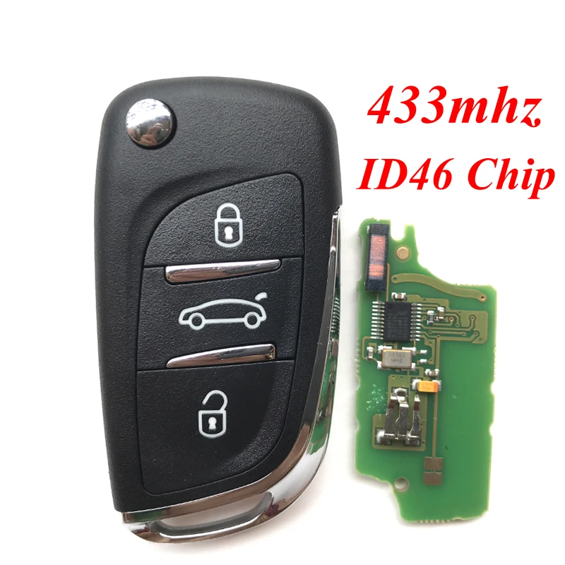 Chave remota com 3 botões 433mhz para peugeot, chave modificada 407 307 807 207 308 com chip id46 va2/hu83 lâmina ce0536