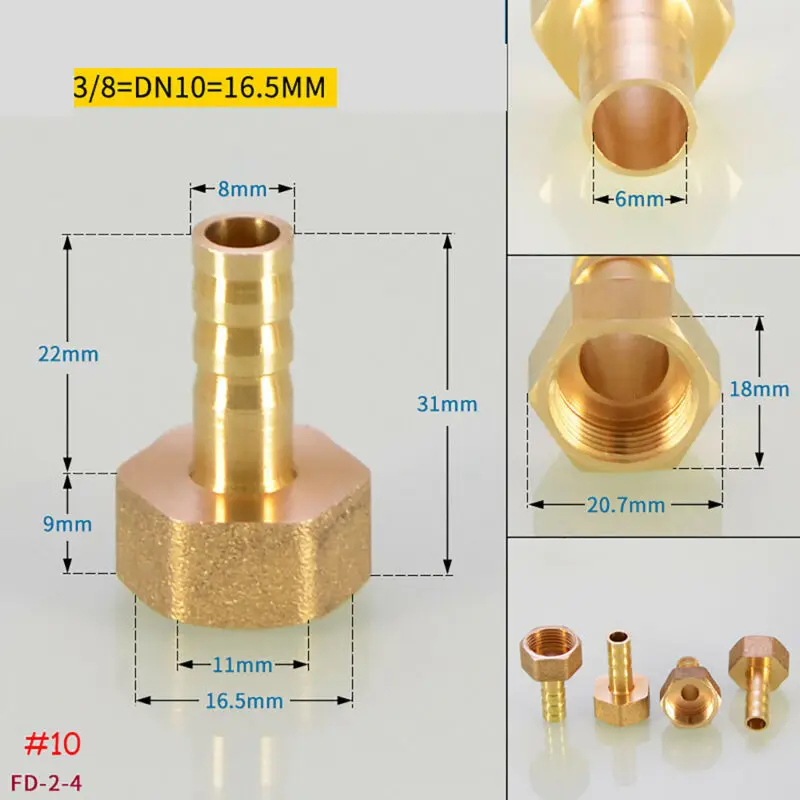Raccordi per tubi raccordo per tubo flessibile in ottone raccordo per carburante aria Gas tubo flessibile per acqua olio da 4mm-16mm a 1/8 ''1/4'' 3/8 "filetto femmina rame
