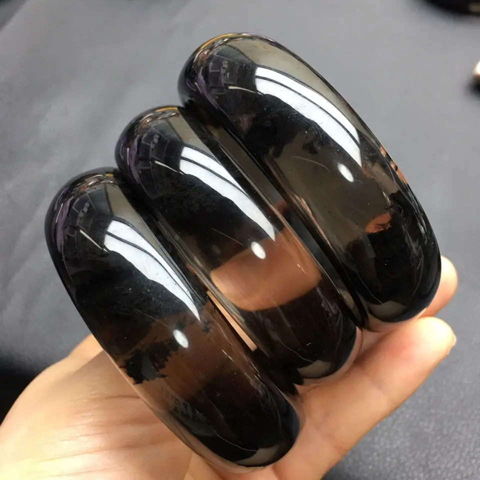 Rare Natural Bracelet Black Stone Decorative Widen Obsidian Bangle Women's All-match Fashion Jewelry Accessories Gift