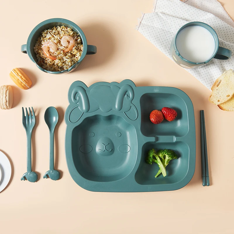 Baby Dinosaur Tableware 6PCS Kids Dinner Plate Natural Bamboo Fiber Bowl With Cup Spoon Plate Fork Drop-resistant Feeding Dishes image 6