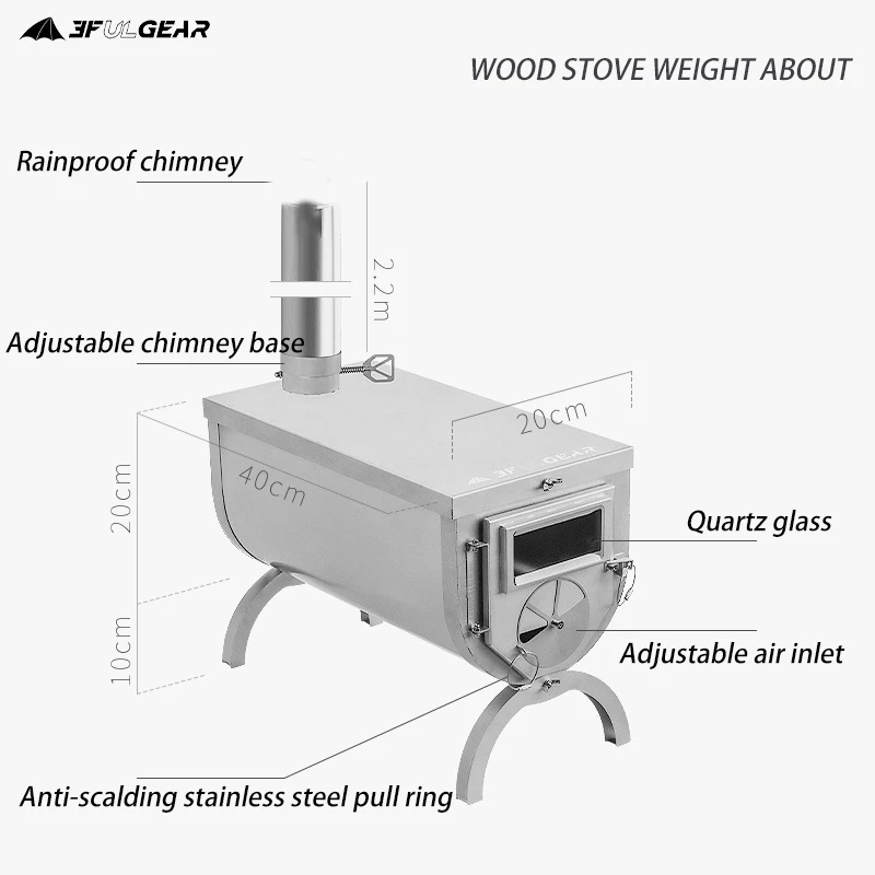 3F UL เกียร์ Ultralight Titanium Alloy & 304สแตนเลสเตาไม้อเนกประสงค์ Camping เต็นท์ความร้อนเตากลางแจ้ง Survival