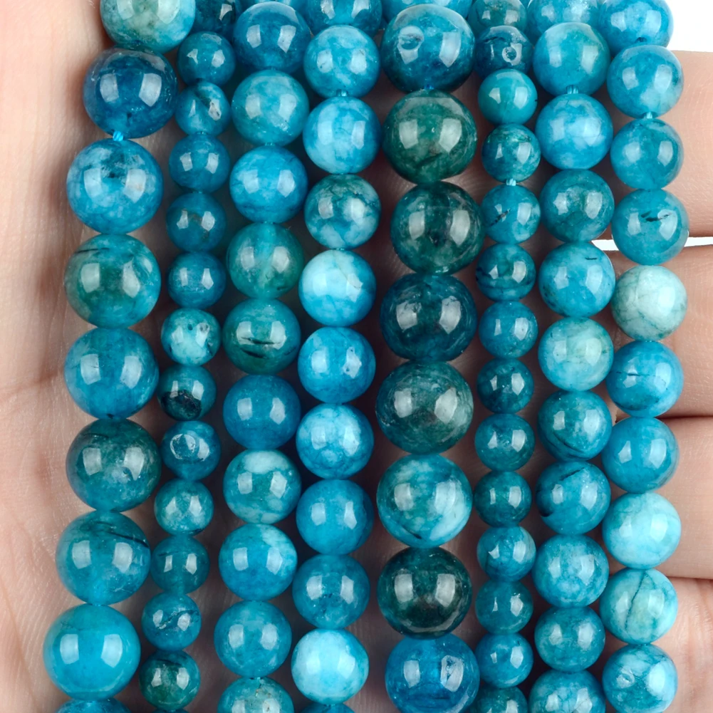 Natural Blue Apatite Chalcedony Jades Stone Round Loose Spacer Beads For Jewelry Making 6/8/10mm DIY Bracelet Necklace