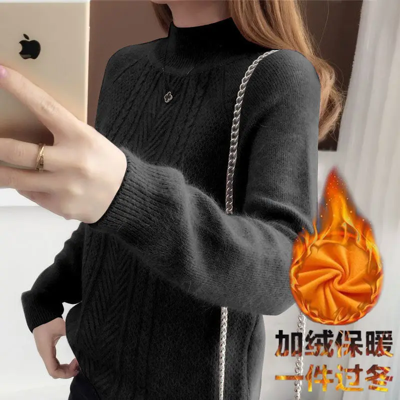 Autumn and winter new loose wind half-high turtleneck sweater women 100 short bottom sweate