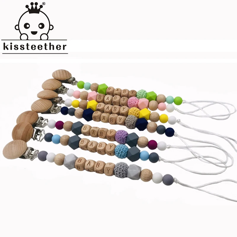 Baby Teether Pacifier Chain Organic  Natural Teething Grasping Toy Silicone Beads Toddler  Newborn DIY  Gift