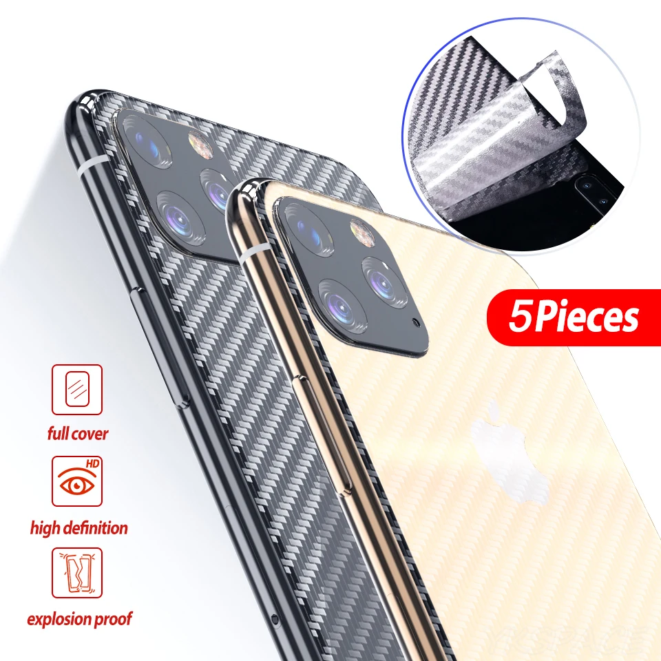 5Pcs Carbon Fibre Back Soft Matte Screen Protector Film For iPhone 11 12 13 mini 14 15 16 Pro Max Plus X XS MAX Anti Fingerprint