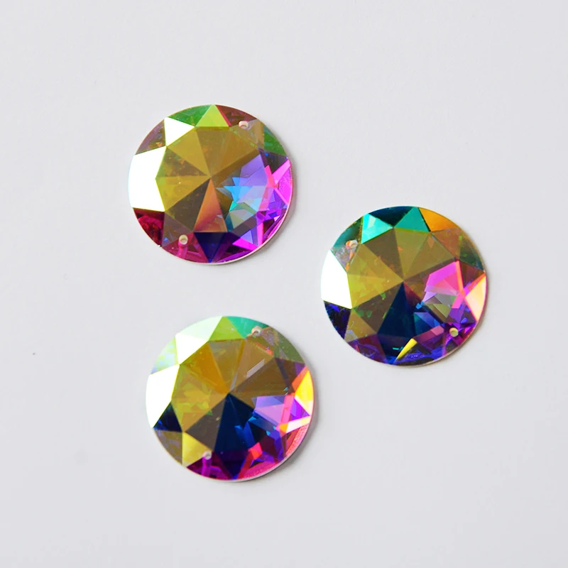 2003TH Große 2-Loch-Aufnäh-Rundsteine Rivoli Strass mit Spiegelglanz AB-Kristall für Kleidung und Schmuckdekorationen – Detail 3