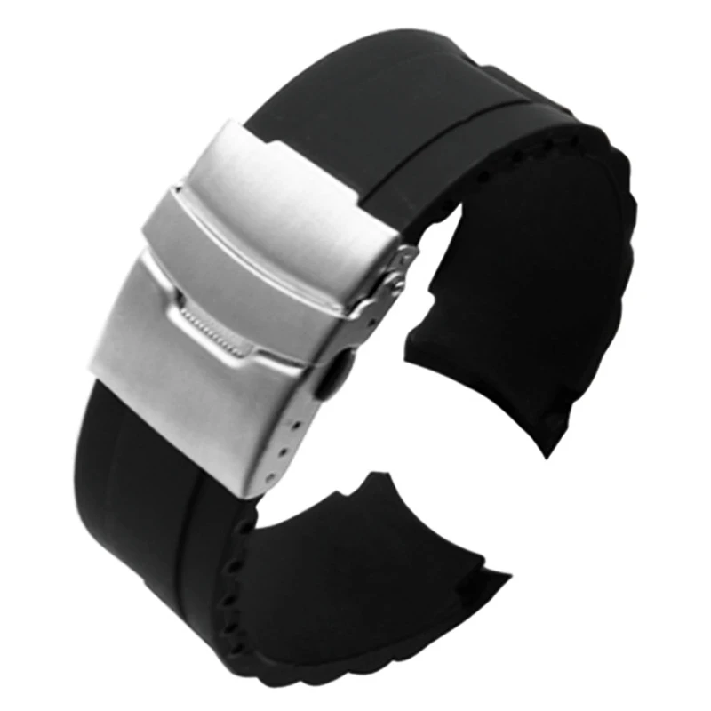 Curved End Silicone Sport Strap 16mm 18mm 20mm 22mm 24mm 26mm Folding Buckle Waterproof Rubber Men Replace Bracelet Watch Band