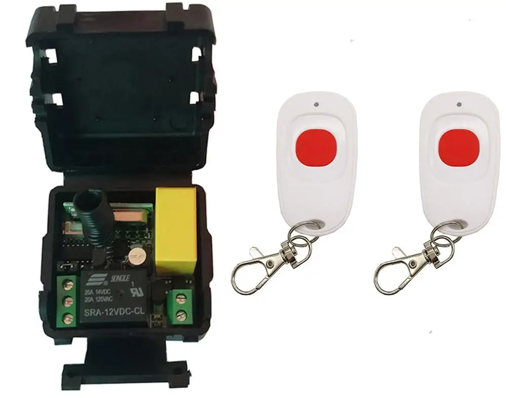 حجم صغير التيار المتناوب 220 فولت 1CH 1CH 10A نظام الترددات اللاسلكية للتحكم عن بعد التبديل ، استقبال + زر واحد الارسال أبواب المرآب مصاريع