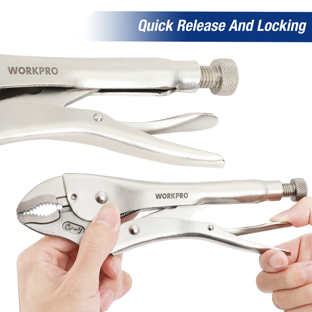 WORKPRO Locking Pliers Set CRV Lock Pliers Curved Jaw Pliers Straight Long Nose Pliers Multi-function Welding Tools