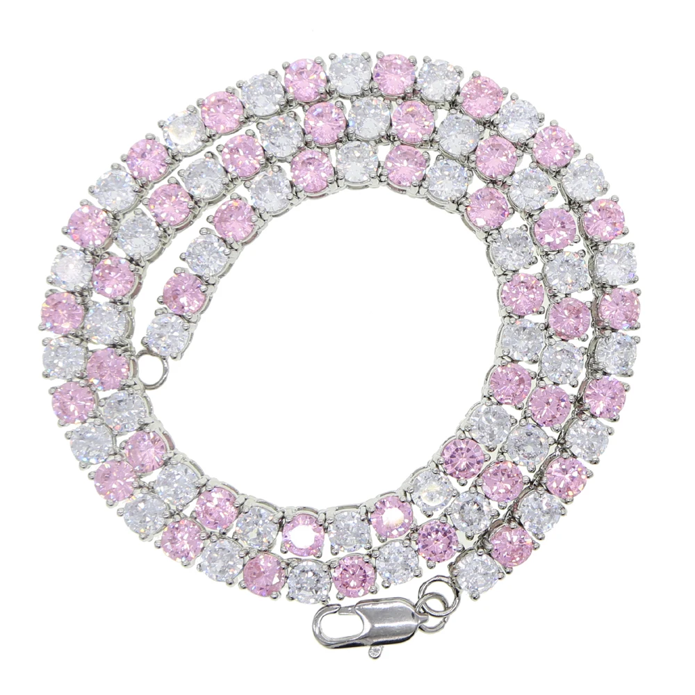 2025 Luksusowa nowa moda Iced Out Bling Big Carat Round Cut White Pink Cz Tennis Charm Choker Naszyjniki dla kobiet Biżuteria ślubna — zdjęcie 4