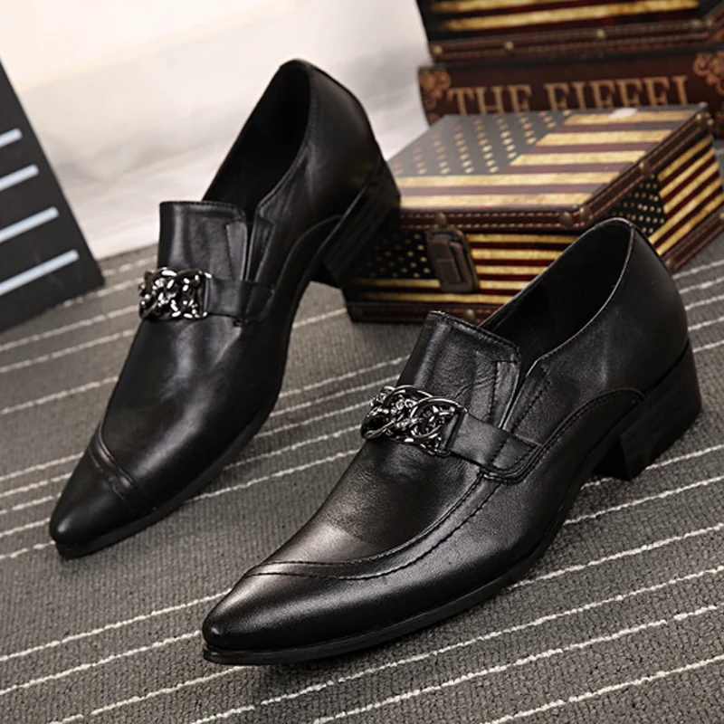 Summer Men\'s Youth Office Elegant Pointed toe Leather Men\'s shoes British formal Wedding shoes