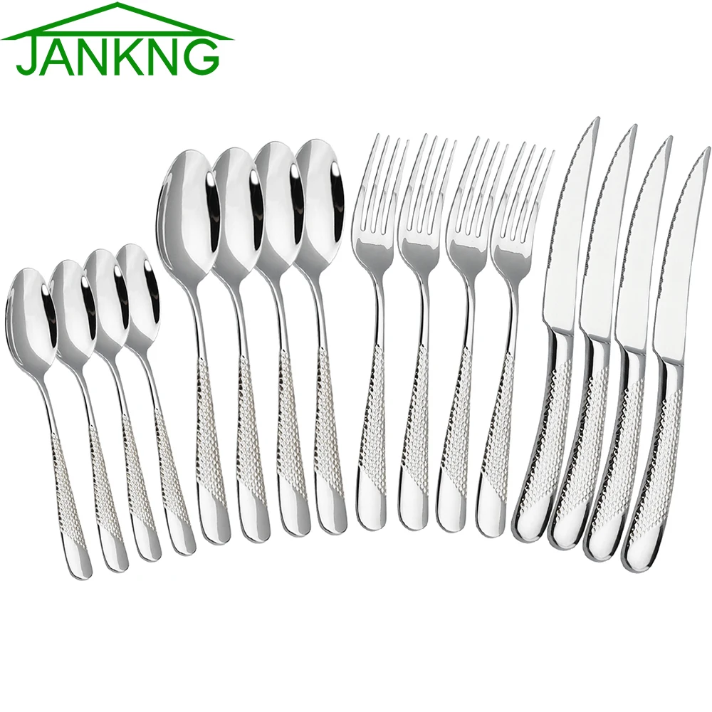 

16Pcs Silver Dinnerware Set 304 Stainless Steel Cutlery Silverware Set Kitchen Knife Fork Spoon Dinner Set Tableware Supply