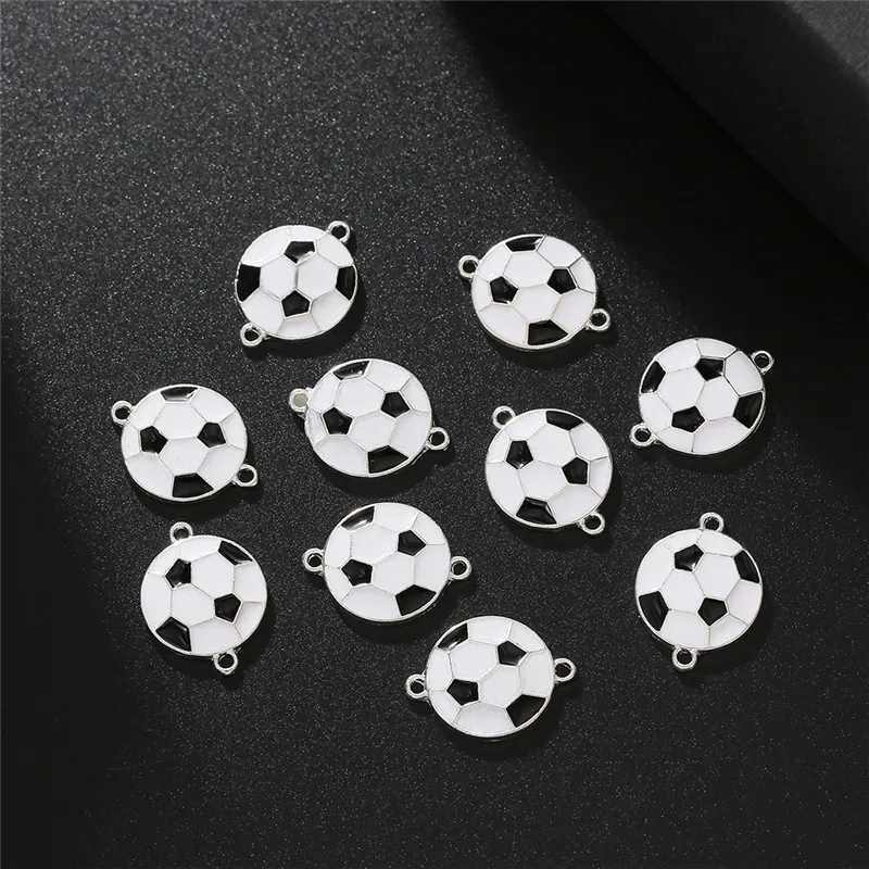 10 pçs/lote nova liga de futebol criativo preto branco cor encantos conectores para diy moda brincos colar jóias acessórios