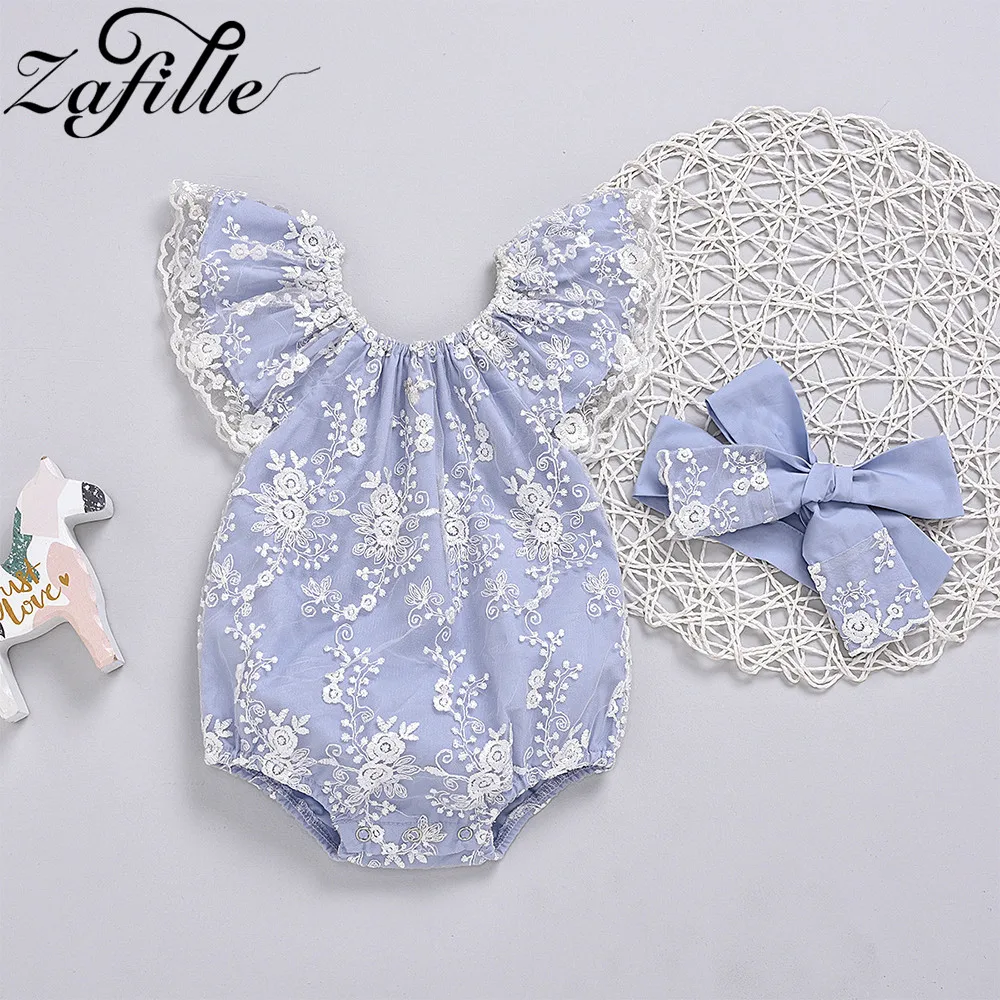 ZAFILLE Off Shoulder Lace Girls Baby's Rompers and Hat Newborns Infant Bodysuit For Girls Clothes Summer Toddler Baby Onesies