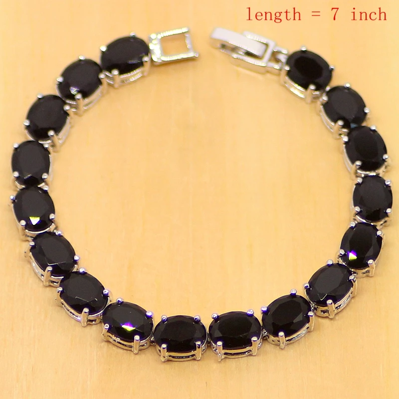 Black Zircon 925 Sterling Silver Round Link Chain Bracelet 7 inch For Women Free Shipping & Jewelry Bag S085