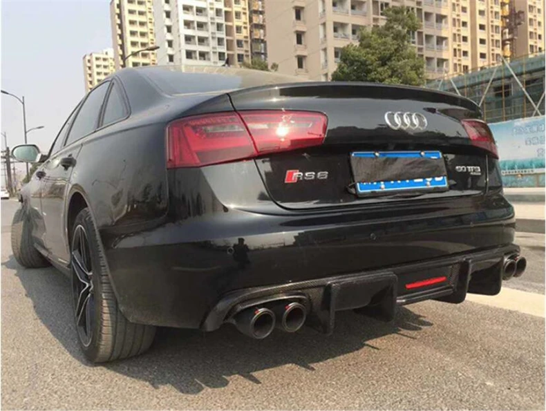 For Audi A6 S Line S6 RS6 C7 2012 2013 2014 2015 Real Carbon Fiber Rear Diffuser Lip Spoiler High Quality Car Bumper Accessories