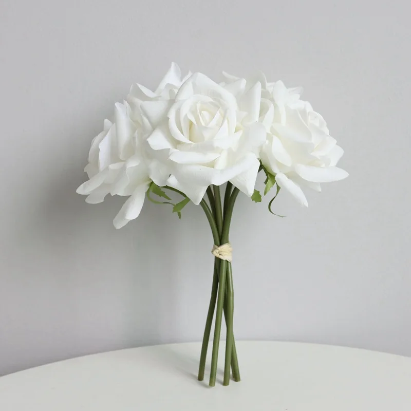 10 Stück Künstliche Rosen mit gewellten Kanten, Echtblumen-Optik, Brautstrauß, Hochzeitsdekoration, Kunstrosen für Party- und Tischdekoration – Detail 10