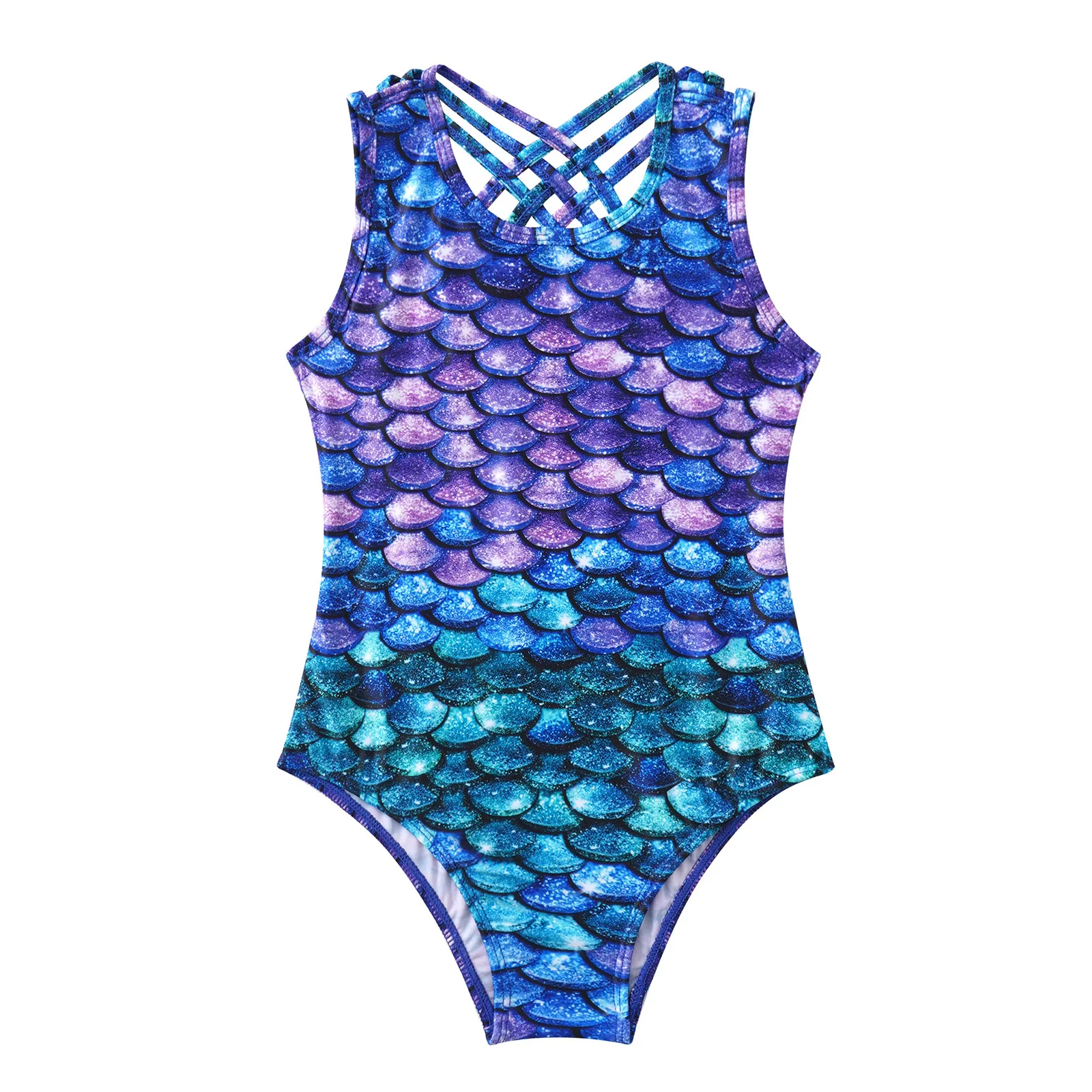 Kids Girls Print One-piece Swimsuit Fish Scales Mermaid Bodysuit Swimwear Pool Party Water Park Bathing Suit for Beach Vacation