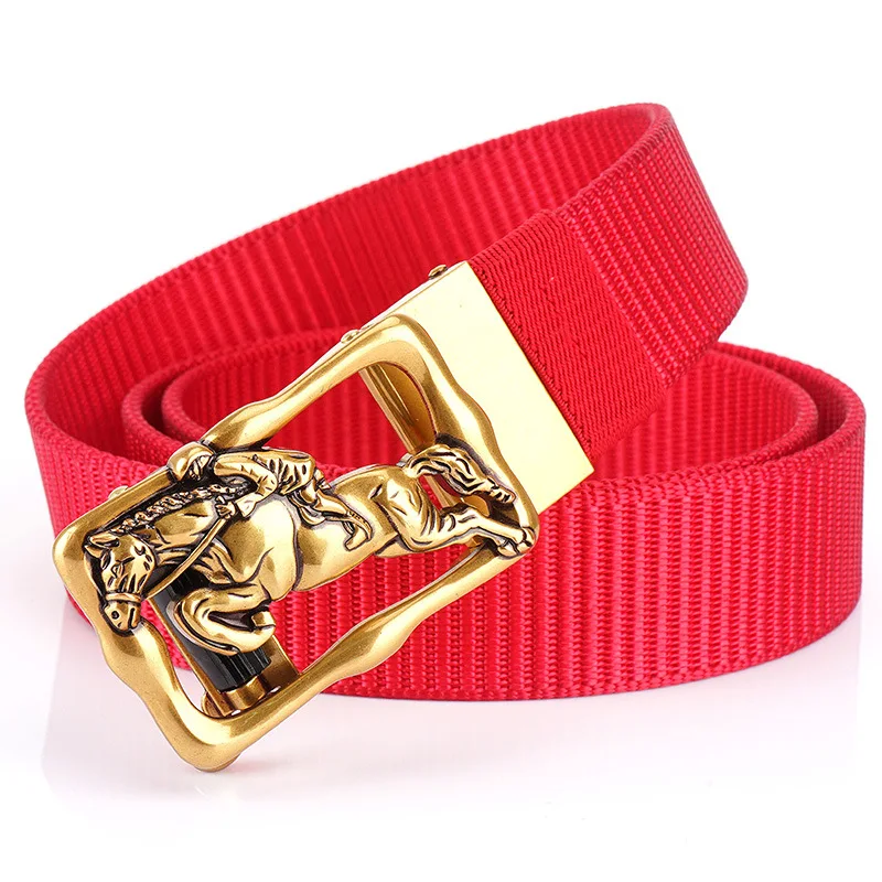 

2024 New Red Canvas Belt Men's Fashion Hot Sale Unisex Belts Brown Green Cinturon 100cm-125cm