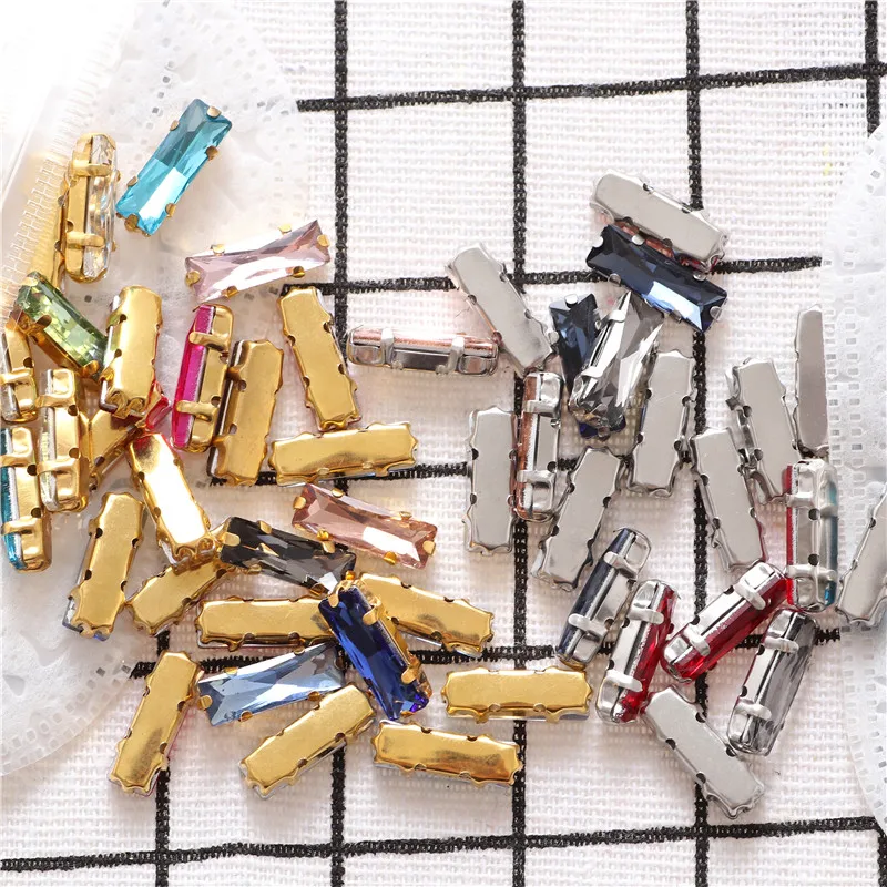 5x15mm Mixed Color Rectangle Glass Crystal Sew On Rhinestones With Claw Handicrafts Glitter Stones For clothing accessories