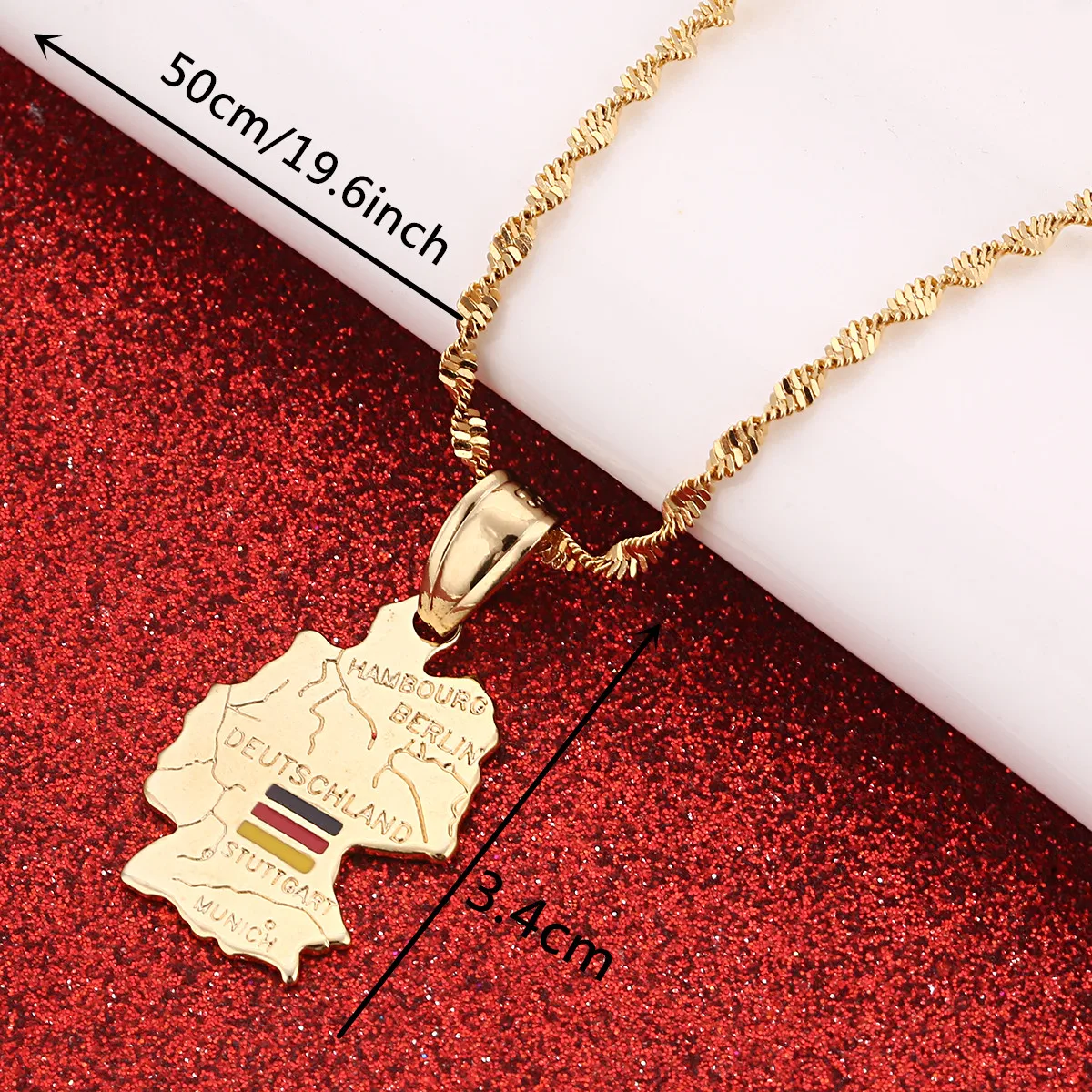 Gold Color German Deutschland Map Flag Pendant Necklace Germany Women Chain Jewelry