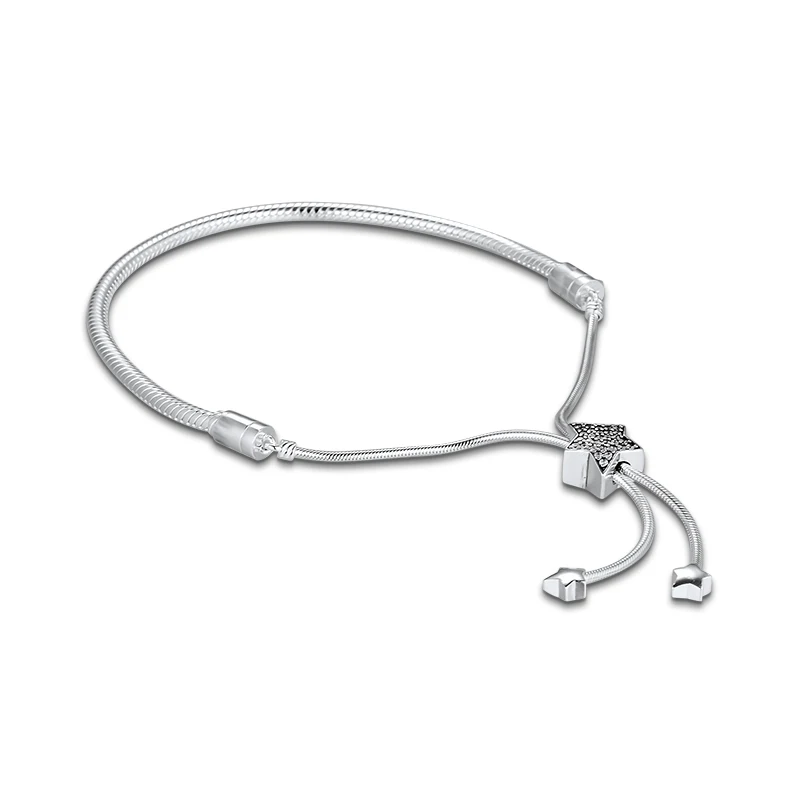 

Moments Pave Star and Snake Chain Sliding Bracelet For Jewelry Making Sterling Silver Jewelry For Woman DIY Fashion Bracelets